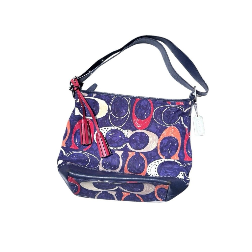 Coach Heritage Signature C Print Duffle Bag Purple Multicolor Tassel 19946